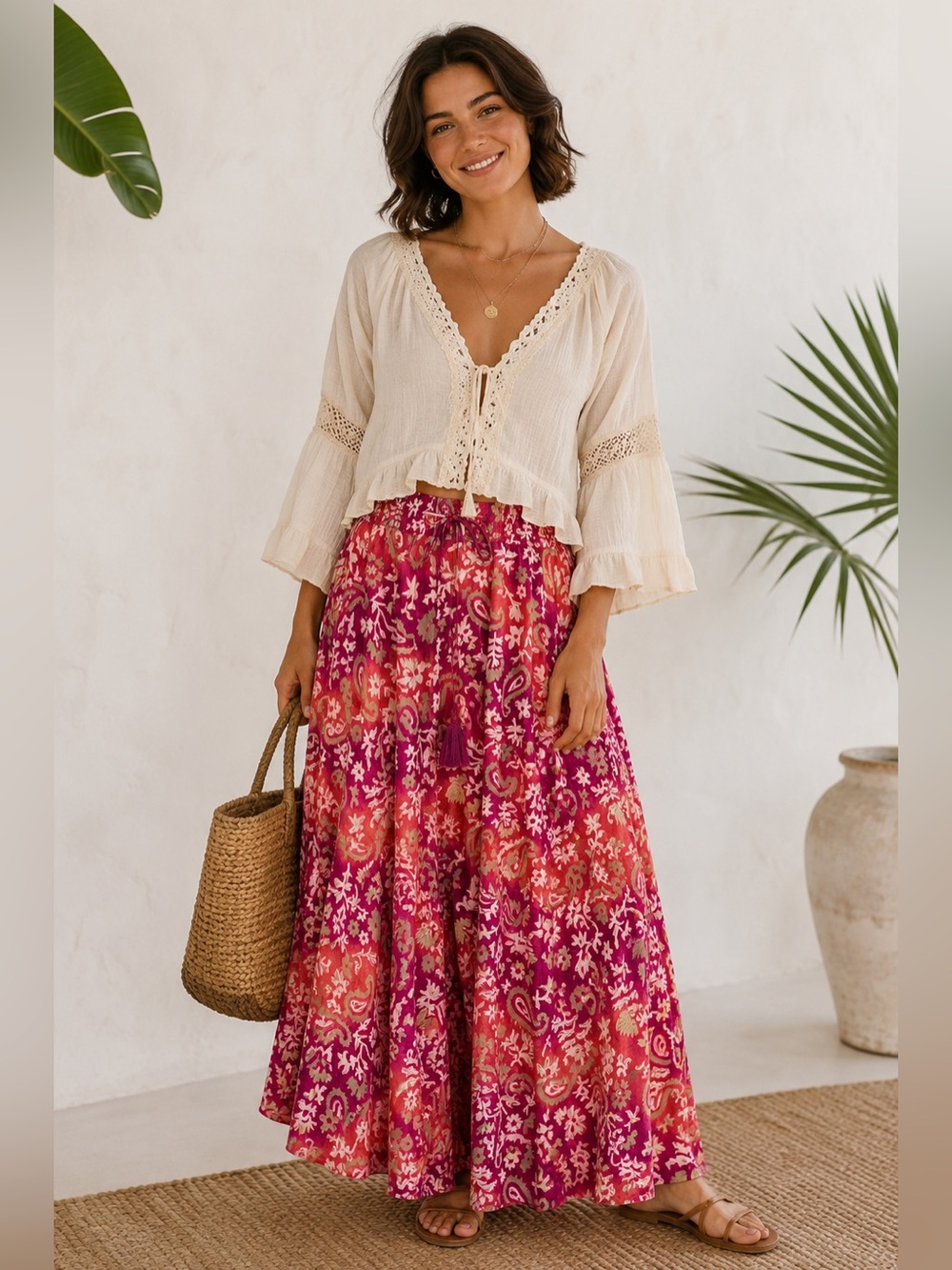 Chelsea & Theodore Pink Purple and Gold Maxi Skirt NWT